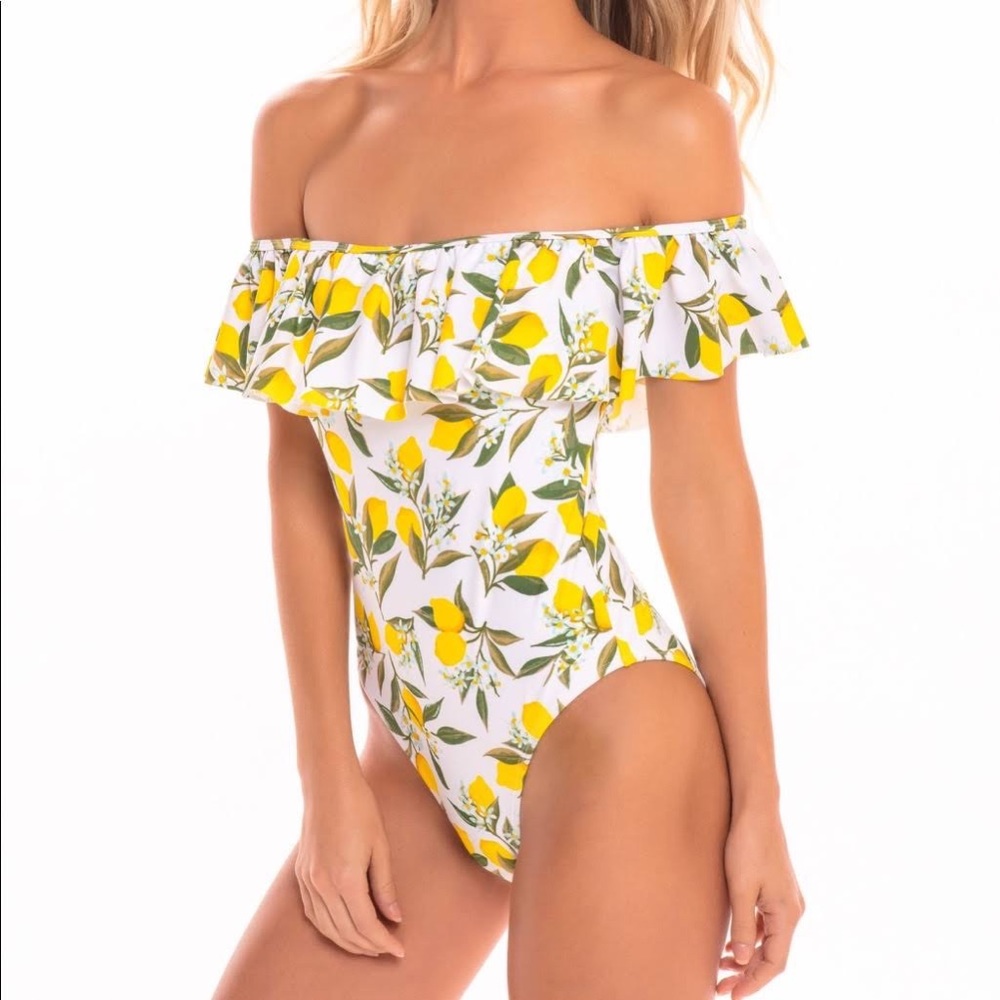 Cabana del Sol Lemon Off Shoulder One Piece Swimsuit